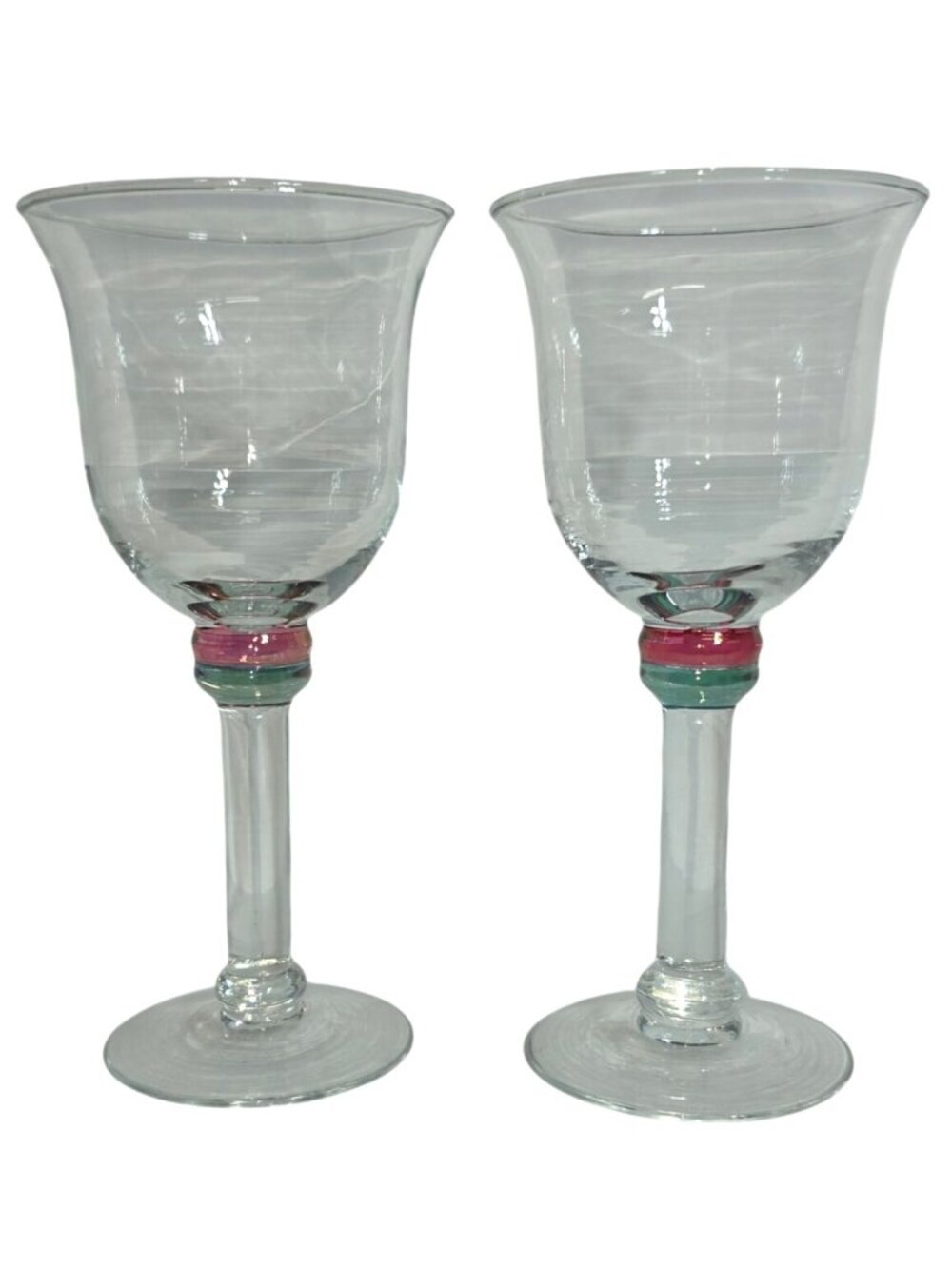 Vintage Glass Goblets Drinking Cup Clear Red/Pink Green Dinner Christmas Party